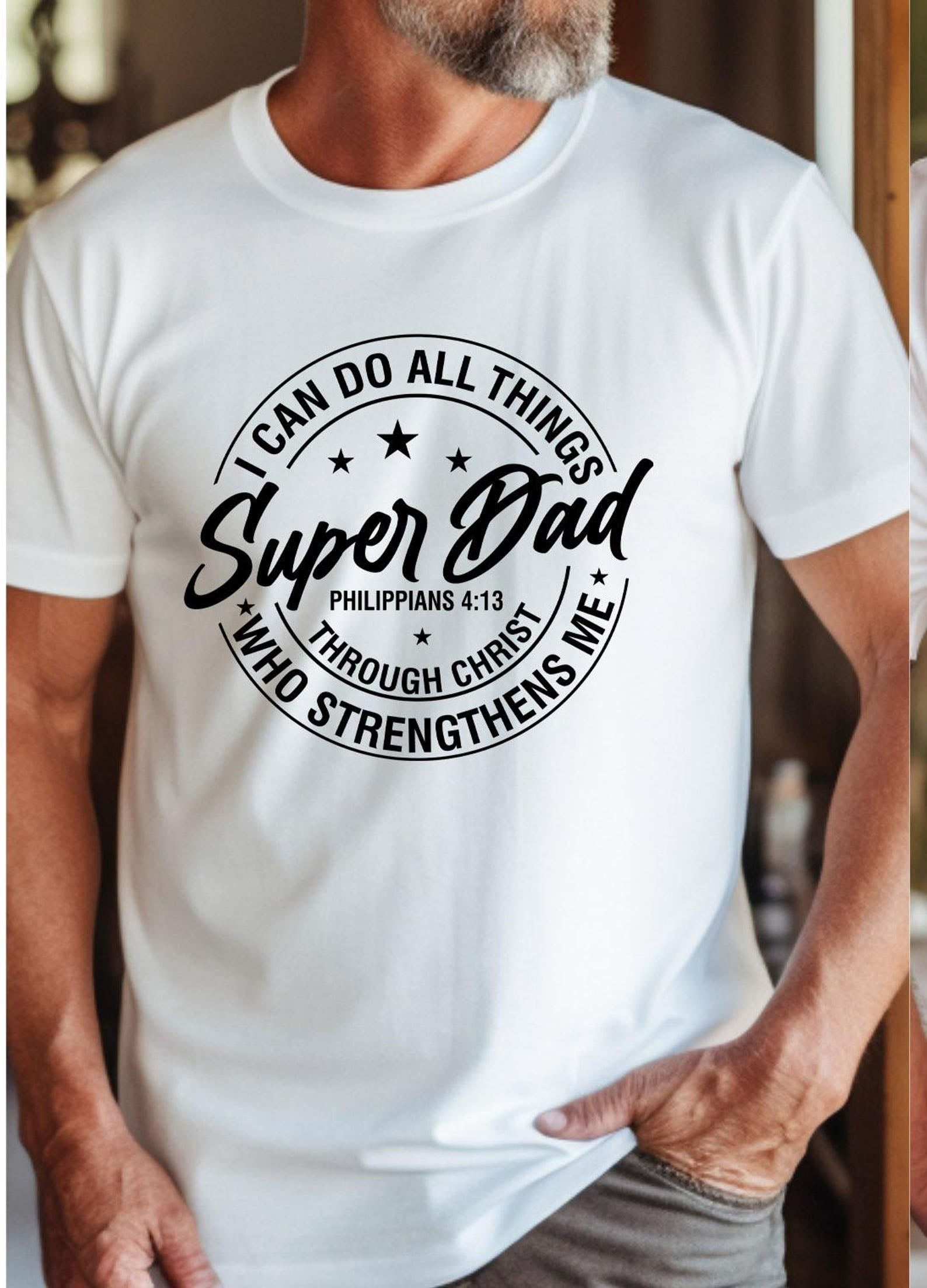 Super Dad T-Shirt, Christian Gift for Men, Philippians 4-13 Bible Verse Shirt, Religious Faith Tee, Father's Day Gift for Dad, Jesus Shirt